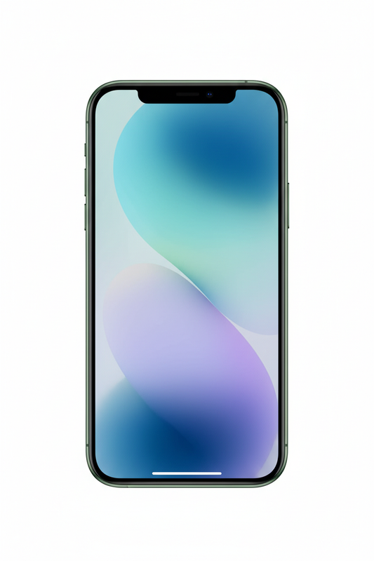 iPhone 13 front view on white background