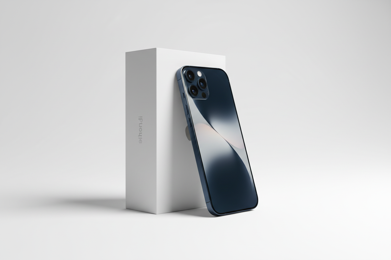 iPhone 13 on box at slant angle