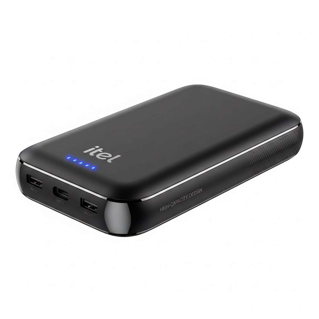 Large Itel power bank on white background